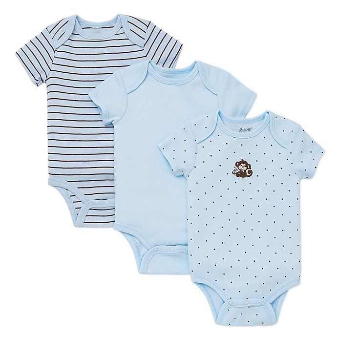 slide 1 of 1, Little Me Newborn Monkey Star Bodysuits - Blue, 3 ct