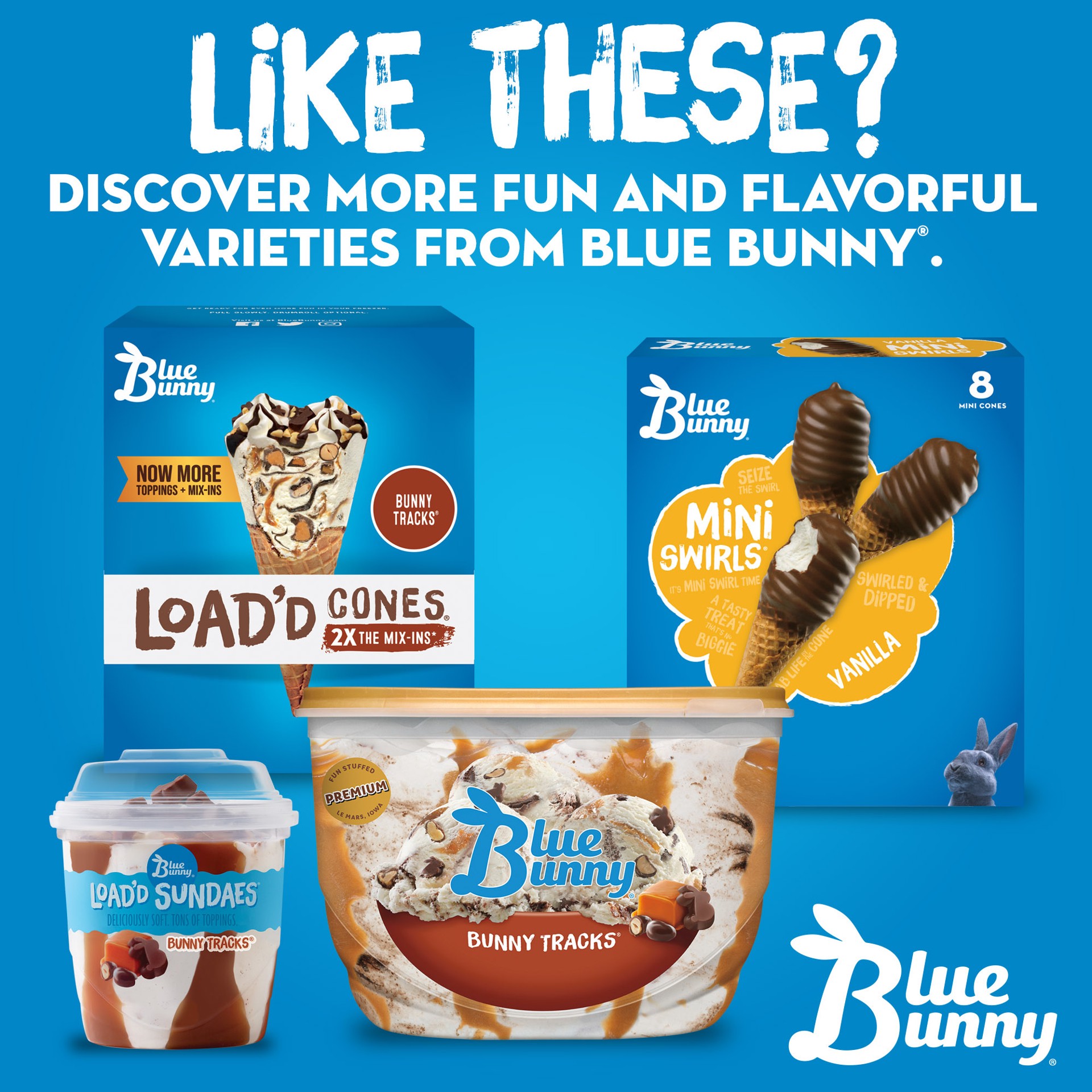 slide 2 of 5, Blue Bunny Load'd Bars Bunny Tracks Frozen Dairy Dessert 4 - 3.4 fl oz Bars, 4 ct; 3.4 fl oz