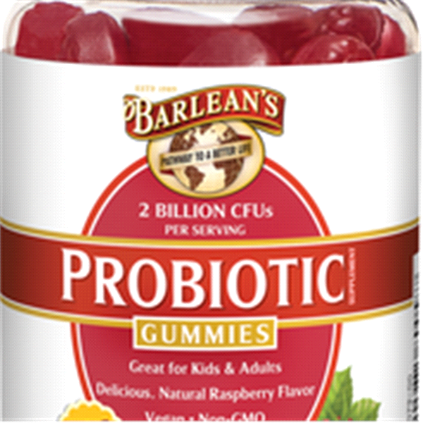 slide 1 of 1, Barlean's Raspberry Sugar-Free Probiotic Gummies, 60 ct