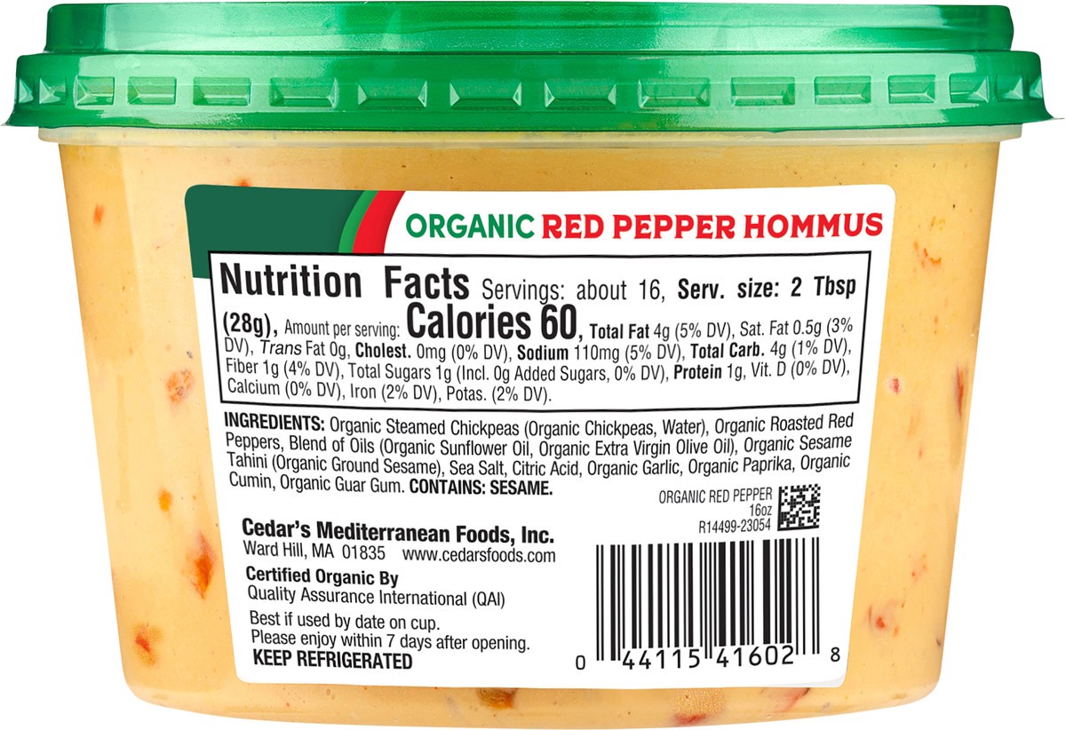 slide 4 of 4, Cedar's Organic Roasted Red Pepper Hommus, 16 oz