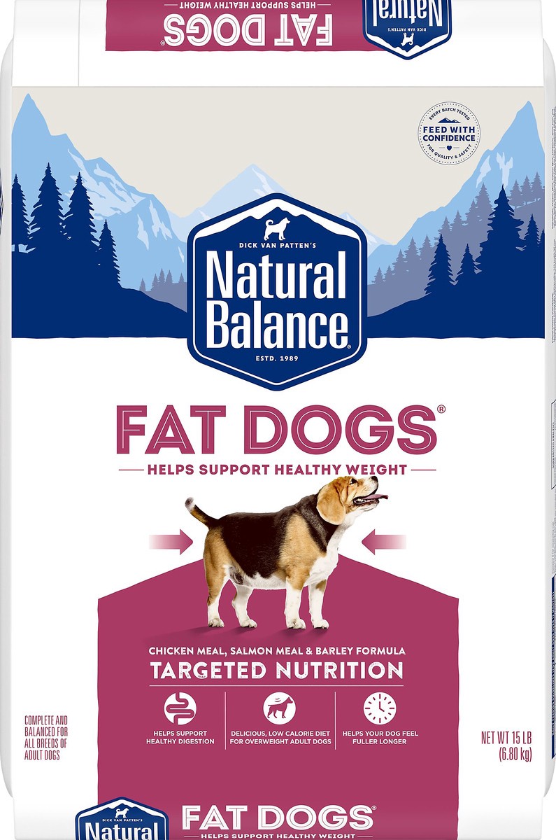 slide 1 of 9, Natural Balance Fat Dogs Chicken Meal, Salmon Meal & Barley Formula Dog Food 15 lb, 15 lb