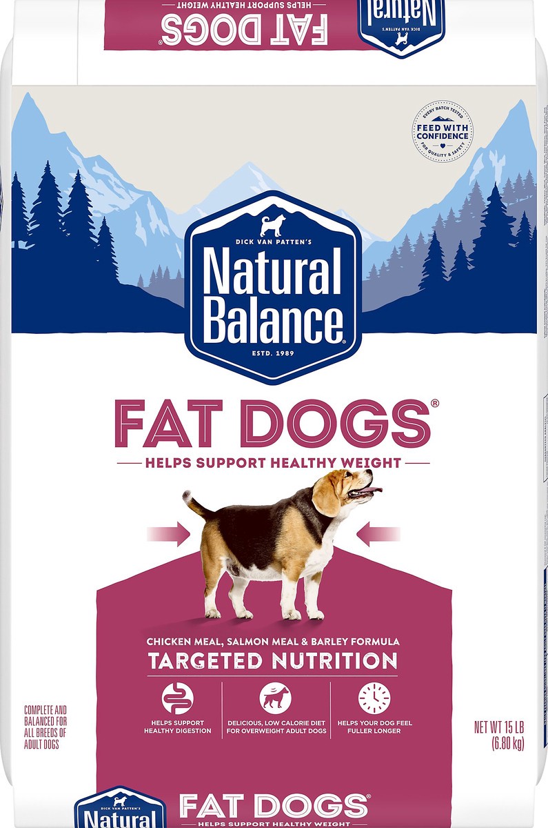 slide 5 of 9, Natural Balance Fat Dogs Chicken Meal, Salmon Meal & Barley Formula Dog Food 15 lb, 15 lb