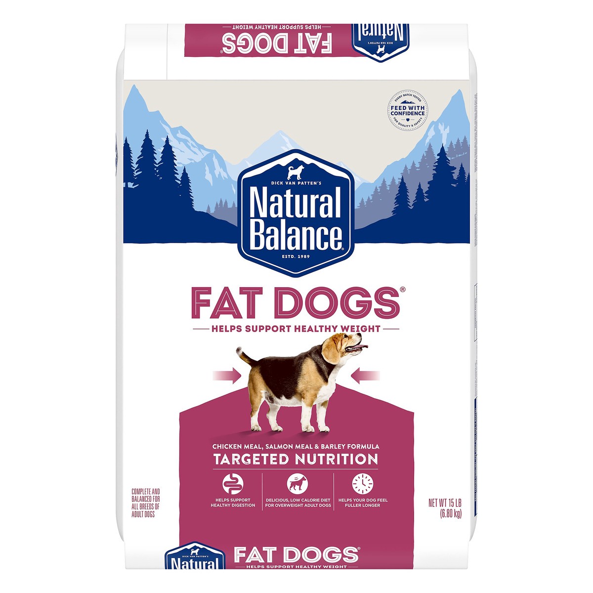 slide 1 of 9, Natural Balance Fat Dogs Chicken Meal, Salmon Meal & Barley Formula Dog Food 15 lb, 15 lb
