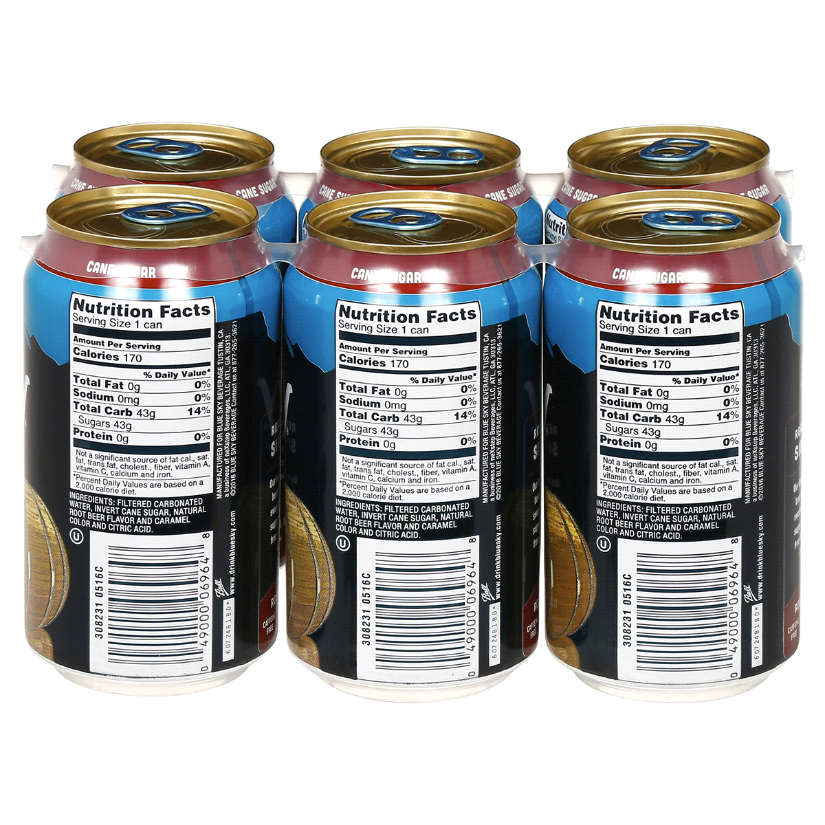 slide 3 of 5, Blue Sky Cane Sugar Root Beer Soda, 6 ct; 12 fl oz