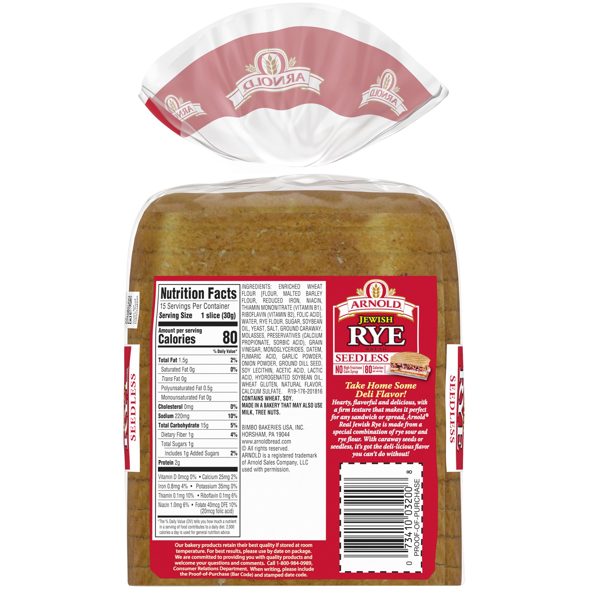 slide 5 of 5, Arnold Seedless Jewish Rye Bread, 16 oz, Rye Bread, Bag, 16 oz