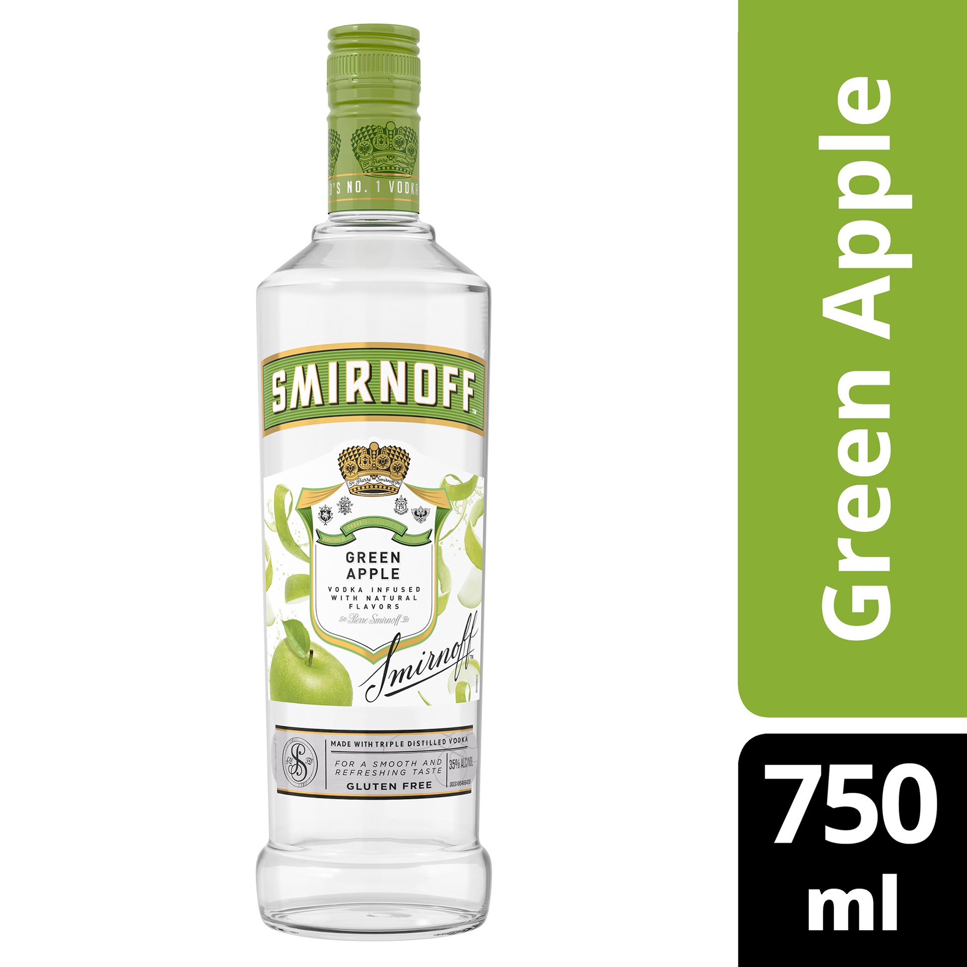 slide 3 of 4, Smirnoff Green Apple (Vodka Infused With Natural Flavors), 750 mL Glass Bottle, 750 ml