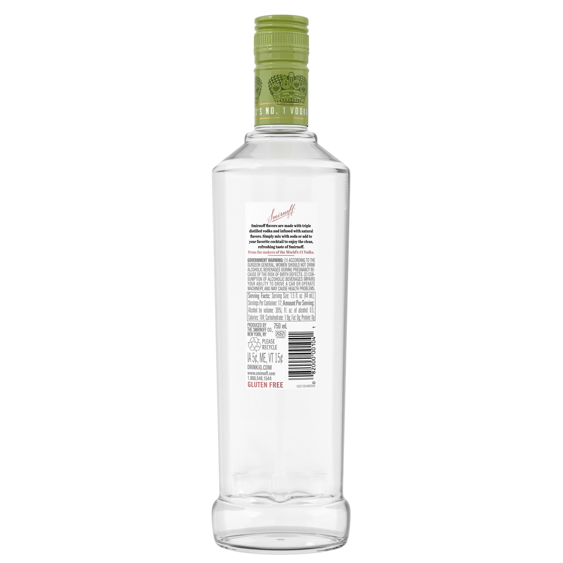 slide 4 of 4, Smirnoff Green Apple (Vodka Infused With Natural Flavors), 750 mL Glass Bottle, 750 ml