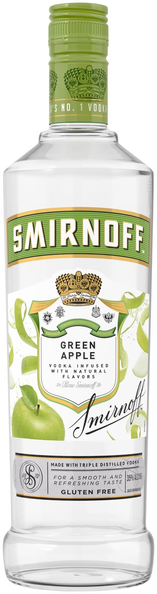 slide 1 of 4, Smirnoff Green Apple (Vodka Infused With Natural Flavors), 750 mL Glass Bottle, 750 ml