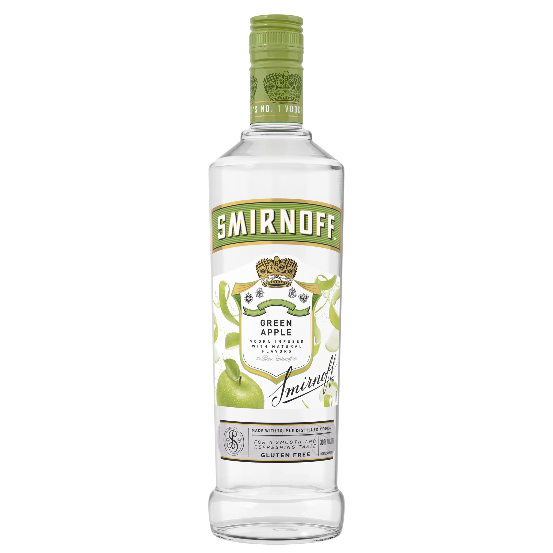 slide 1 of 4, Smirnoff Green Apple (Vodka Infused With Natural Flavors), 750 mL Glass Bottle, 750 ml