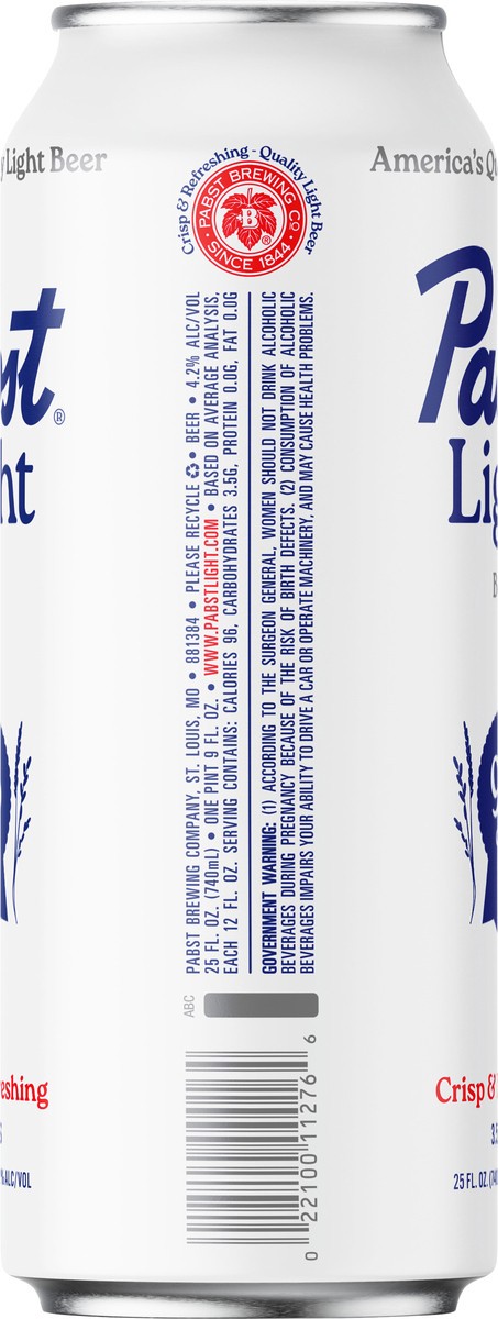 slide 5 of 8, Pabst Light Beer, 25 fl oz Aluminum Cans, 4.2% ABV, Domestic Lager, Milwaukee, WI, 25 fl oz