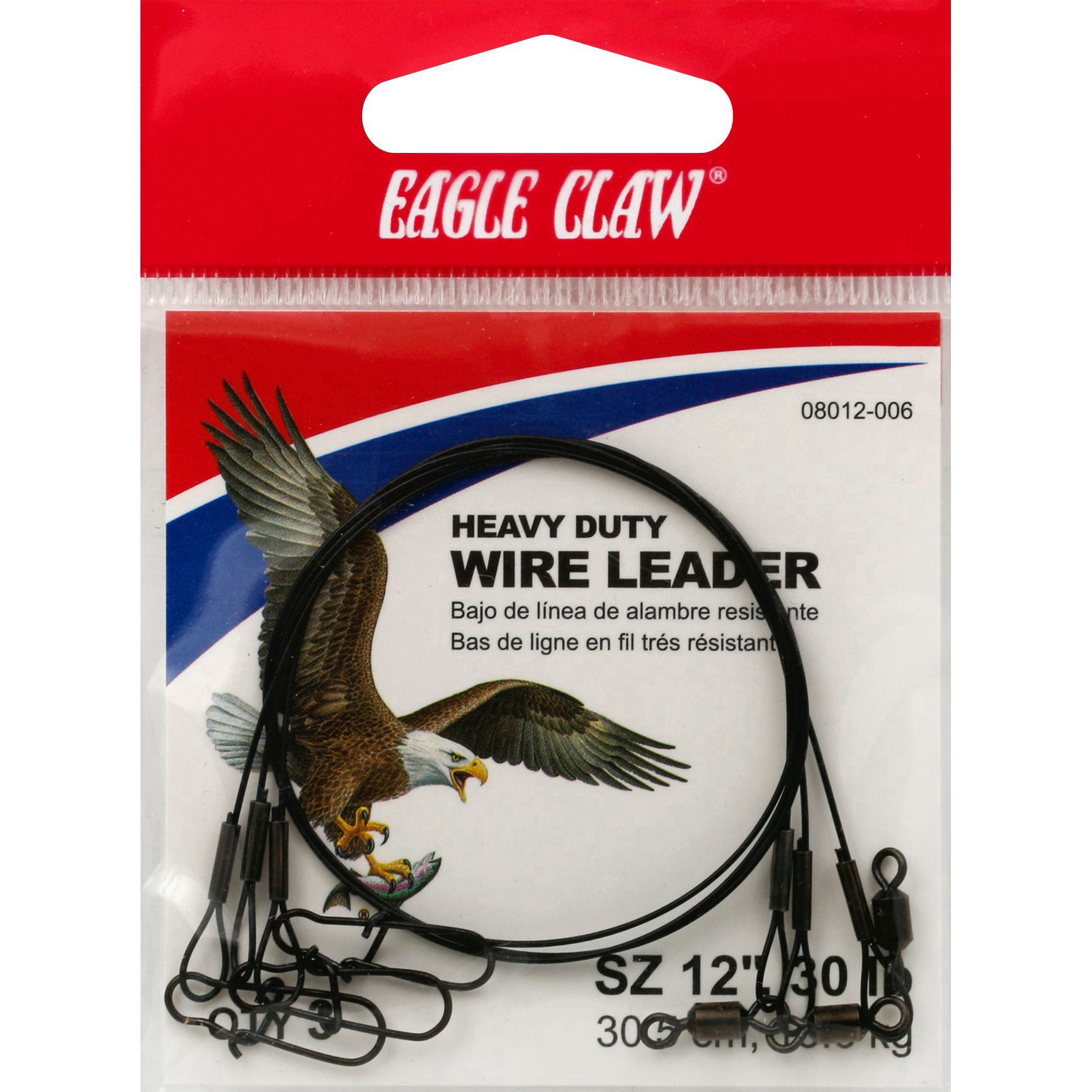 slide 1 of 1, Eagle Claw Steel Leader, 12", 30 lb, 3 ct