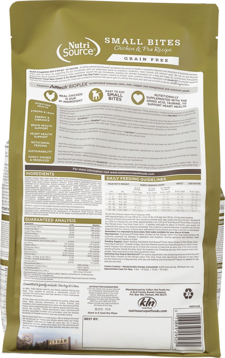 slide 14 of 15, NutriSource Small Bites Grain Free Chicken & Pea Recipe with Chicken & Chicken Meal Dog Food 4 lb, 4 lb