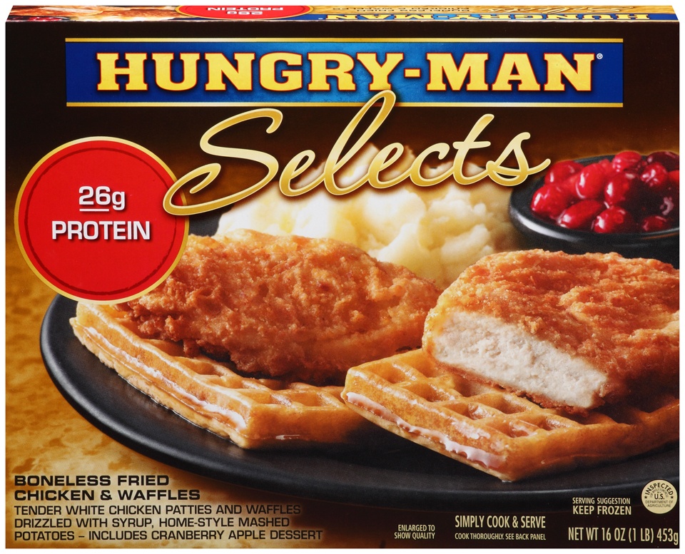slide 1 of 4, Hungry-Man Selects Boneless Fried Chicken and Waffles, 16 oz