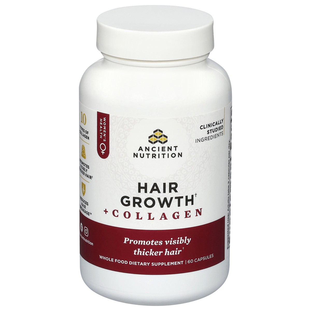slide 4 of 4, Ancient Nutrition Hair Growth + Collagen 60 Capsules, 60 ct