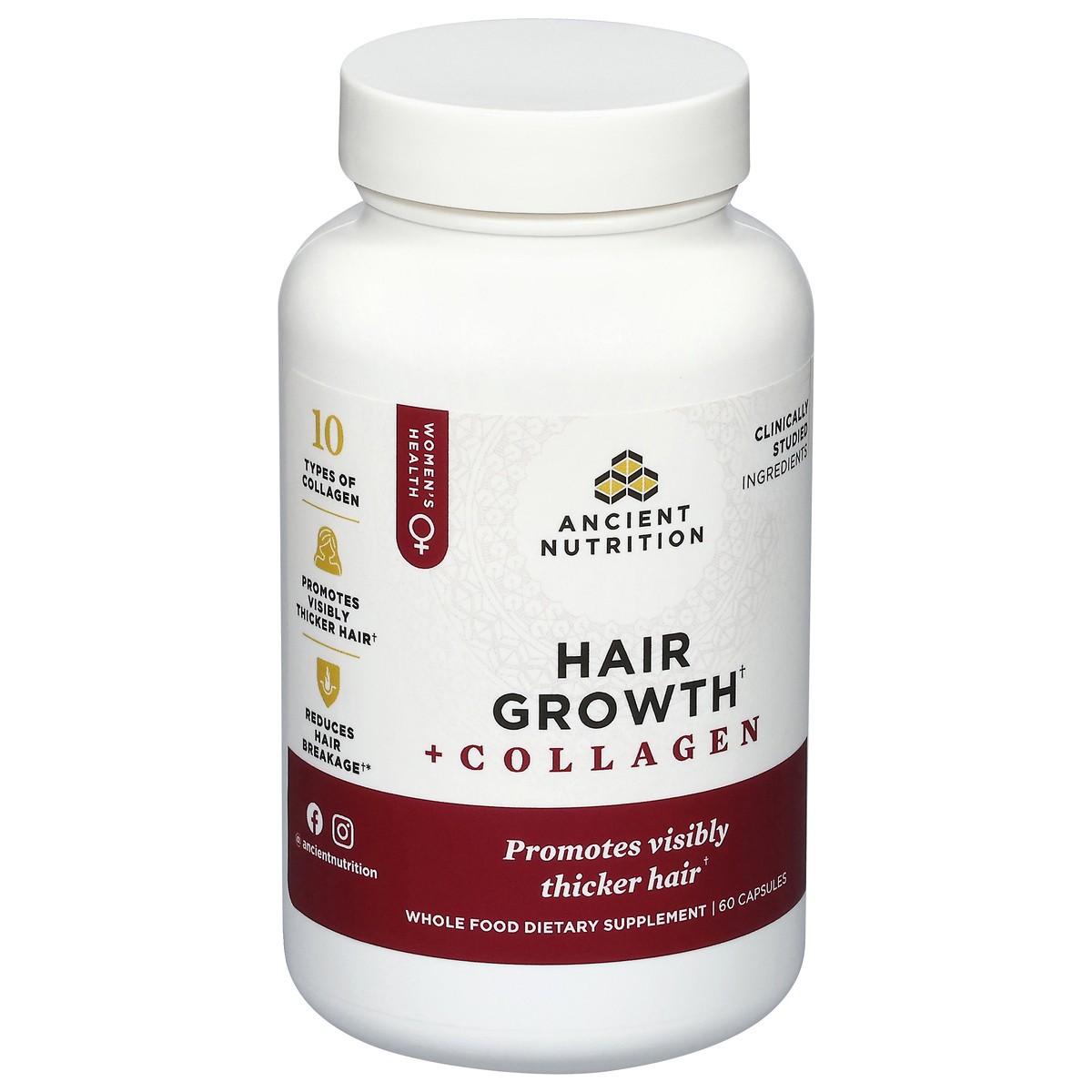 slide 2 of 4, Ancient Nutrition Hair Growth + Collagen 60 Capsules, 60 ct