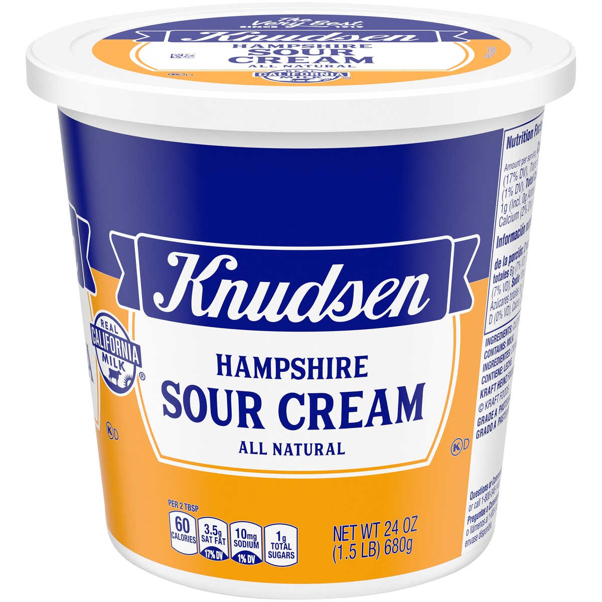 slide 1 of 3, Knudsen Hampshire 100% Natural Sour Cream Tub, 24 oz
