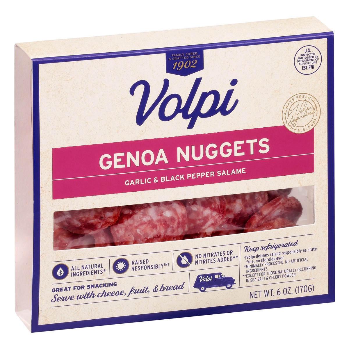 slide 4 of 9, Volpi Genoa Salami Nuggets | Garlic & Black Pepper 6oz, 6 oz