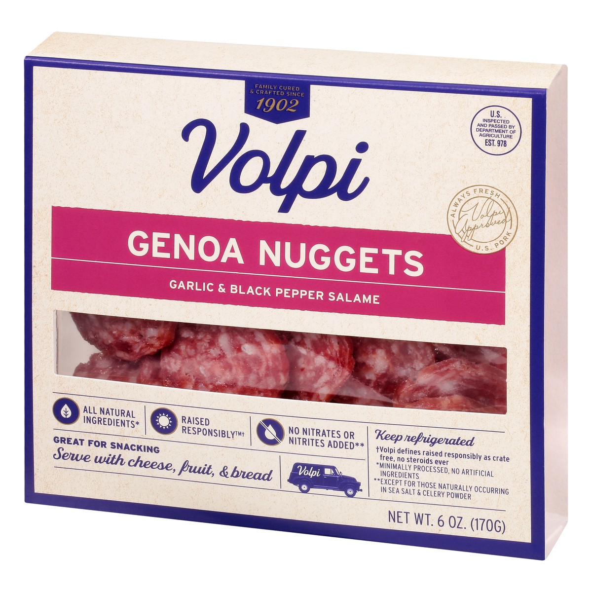 slide 6 of 9, Volpi Genoa Salami Nuggets | Garlic & Black Pepper 6oz, 6 oz