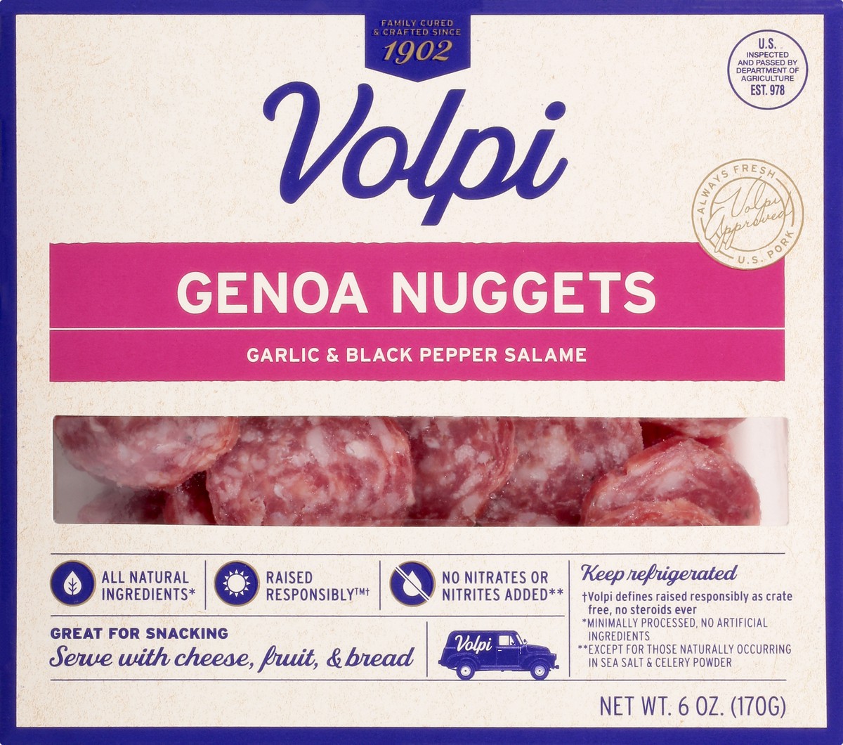 slide 8 of 9, Volpi Genoa Salami Nuggets | Garlic & Black Pepper 6oz, 6 oz