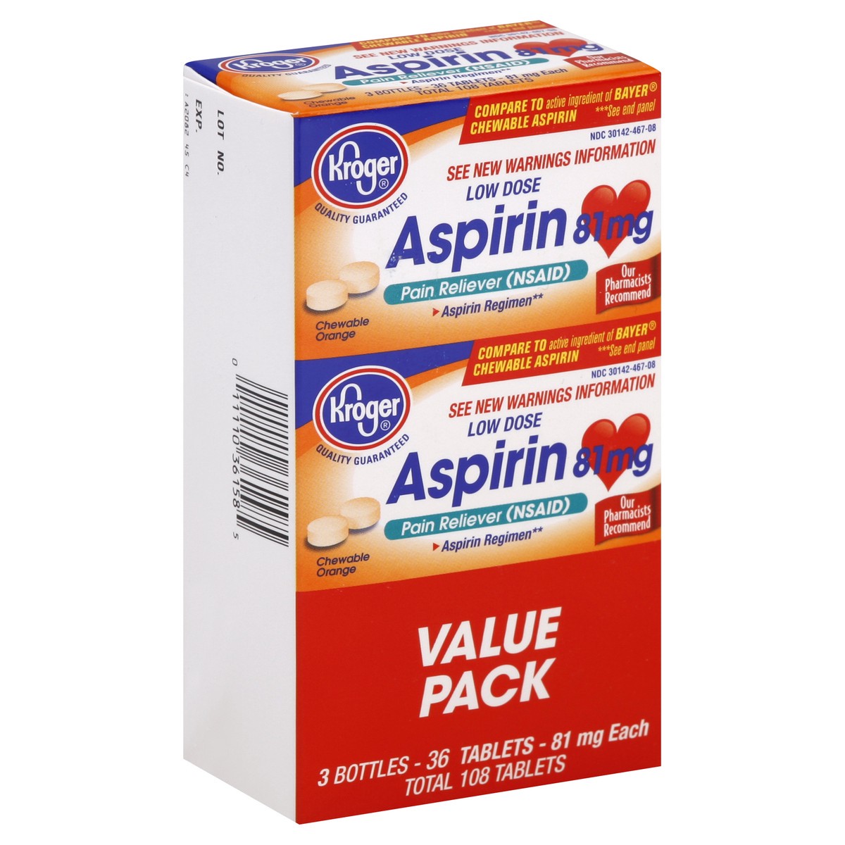 slide 2 of 5, Kroger Aspirin Low Dose Orange Chews, 108 ct