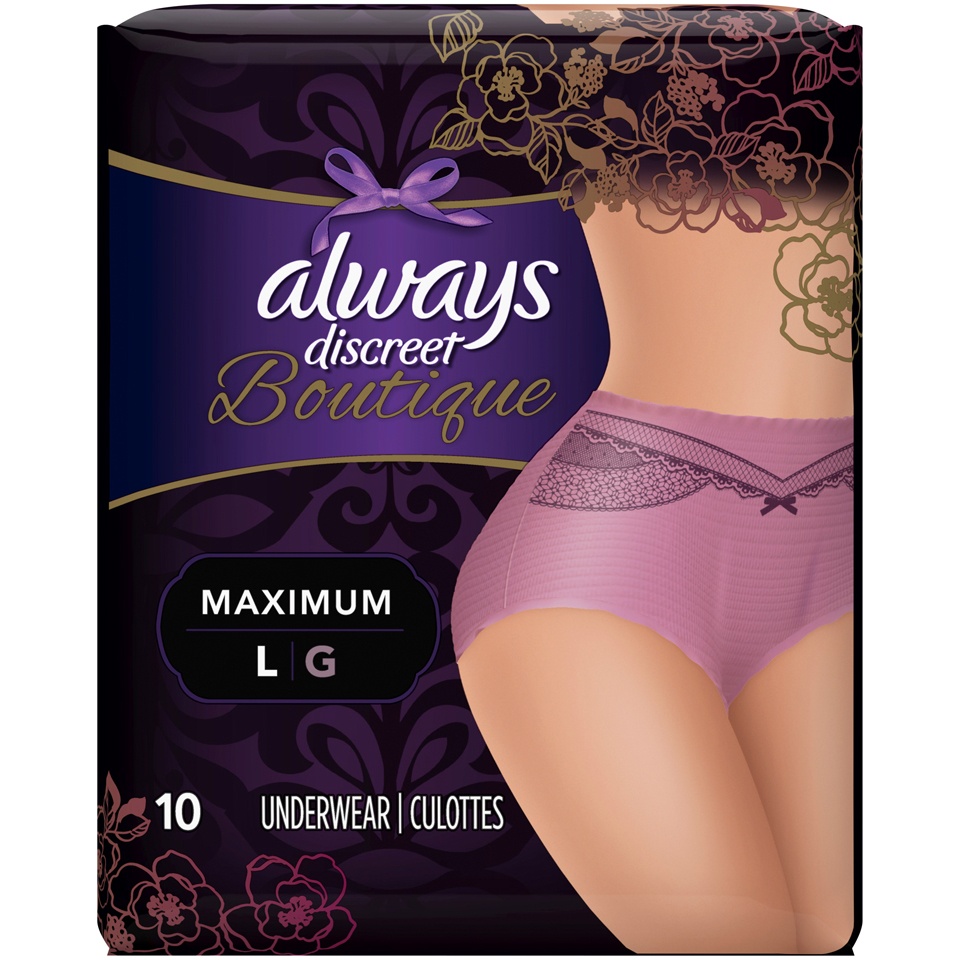 slide 1 of 3, Always Discreet Boutique Incontinence Underwear Maximum Mauve Large, 10 ct