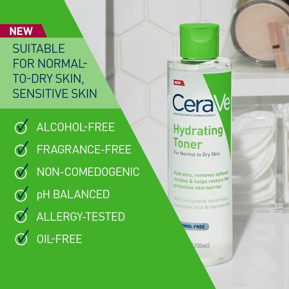 slide 2 of 5, CeraVe Hydrating Facial Toner, Alcohol-Free Face Toner for Sensitive Dry Skin, 6.8 fl oz