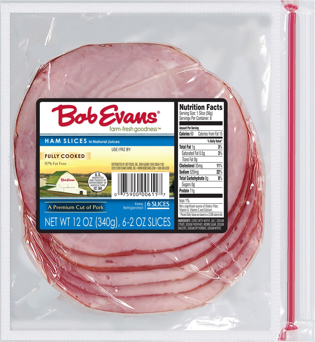 slide 4 of 5, Bob Evans Ham Slices, 12 oz