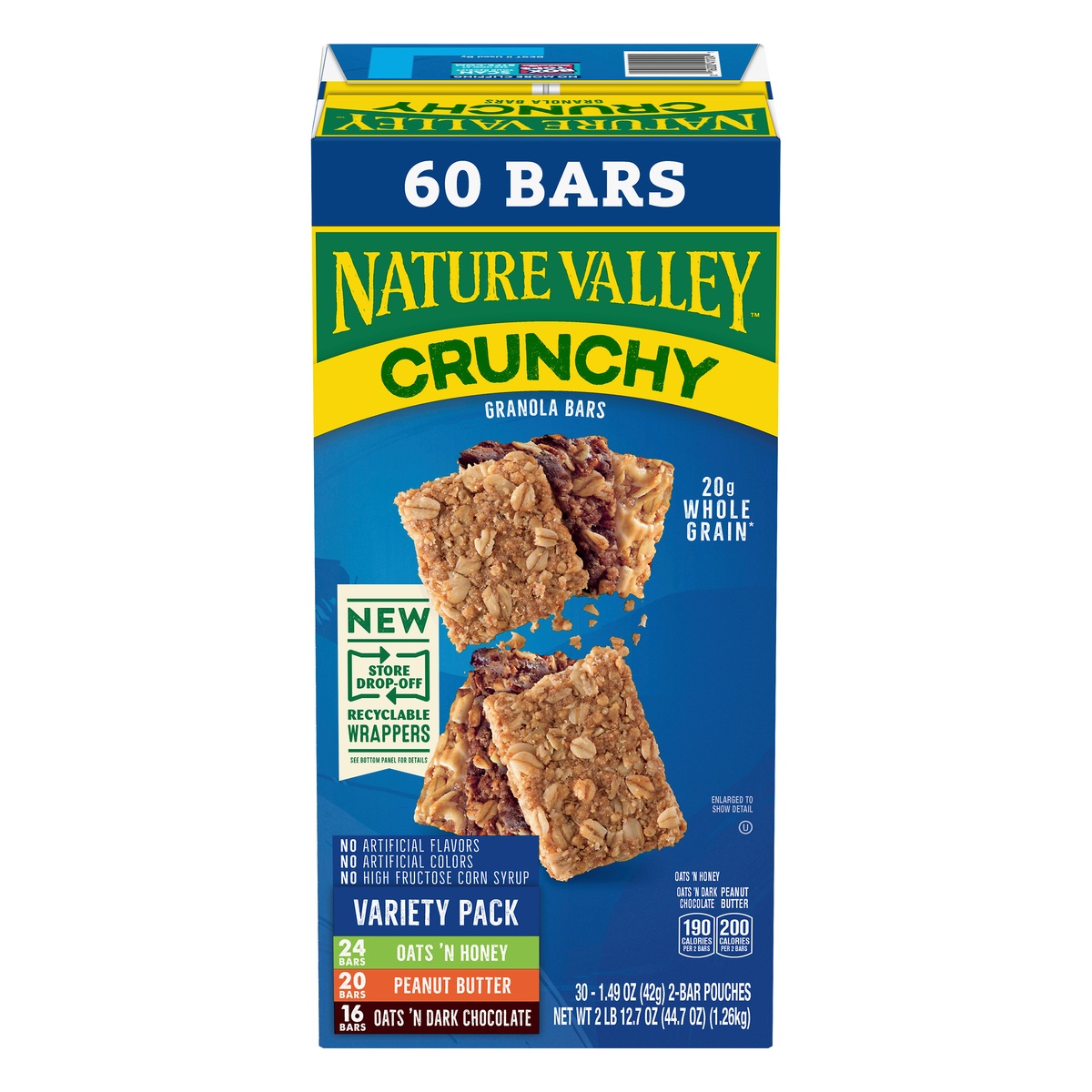 slide 1 of 5, Nature Valley Granola Bars, Oats 'N Honey, Peanut Butter, Oats 'N Dark Chocolate, Crunchy, Variety Pack, 60 Bars, 30 ct