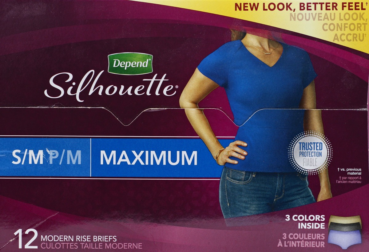 slide 2 of 6, Depend For Women Silhouette Briefs, Size Small/Medium, 12 ct