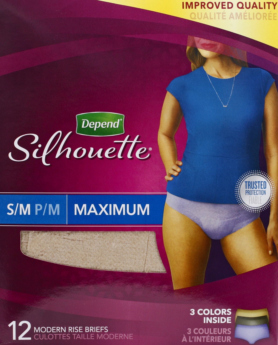 slide 6 of 6, Depend For Women Silhouette Briefs, Size Small/Medium, 12 ct