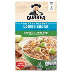 Quaker Instant Oatmeal Lower Sugar Apples & Cinnamon 1.09 Oz 8 Count