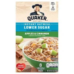 Quaker Instant Oatmeal Lower Sugar Apples & Cinnamon 1.09 Oz 8 Count