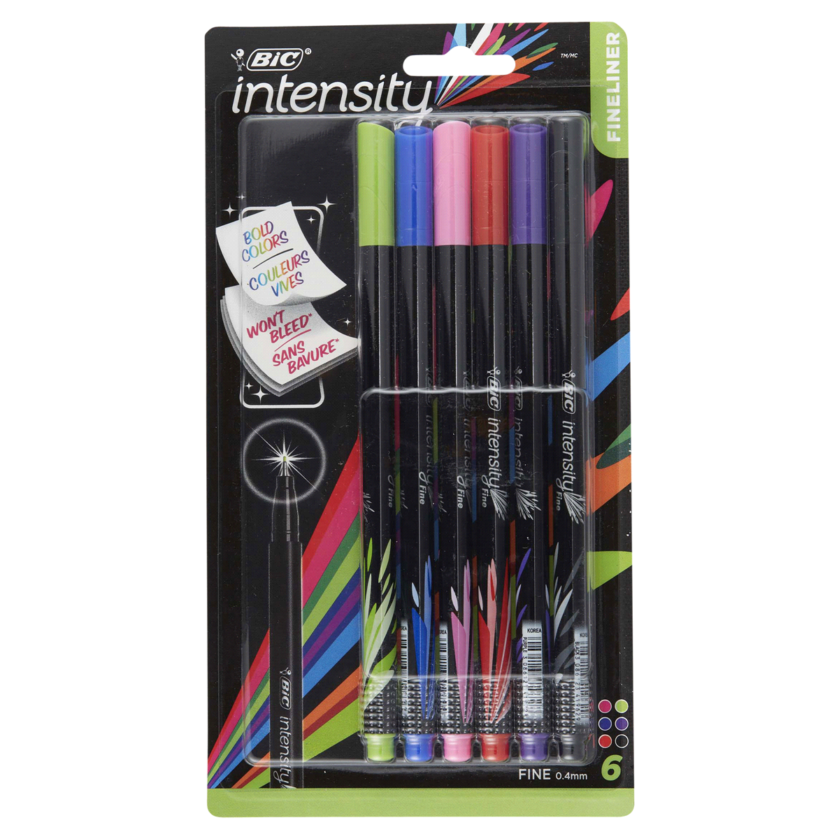 slide 1 of 1, BIC Intensity Fineliner Marker Pen, 6 ct