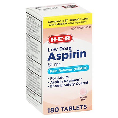 slide 1 of 1, H-E-B Low Strength Aspirin 81 Mg Enteric Coated Tablets, 180 ct