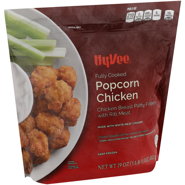 slide 1 of 1, Hy-vee Popcorn Chicken Fully Cooked Chicken Breast Patty Fritters With Rib Meat, 29 oz