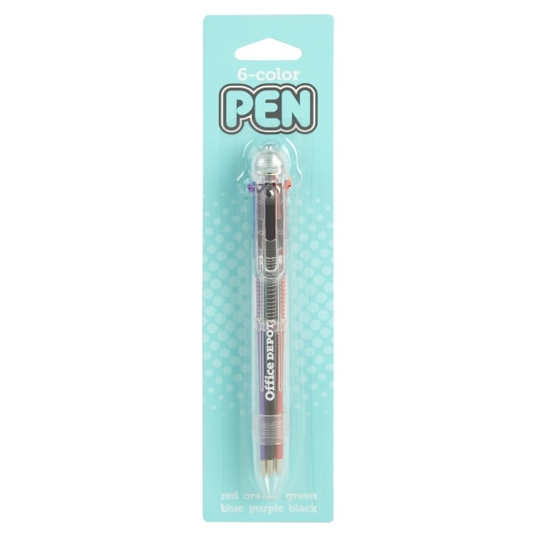 slide 1 of 2, Office Depot Brand 6-In-1 Ballpoint Pen, Fine Point, 0.7 Mm, Assorted Colors, 1 ct