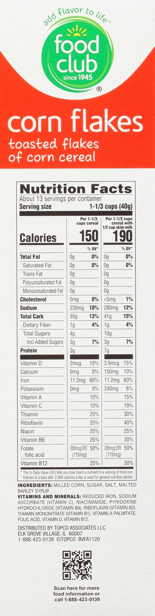 slide 8 of 9, Food Club Corn Flakes Cereal 18 oz, 18 oz