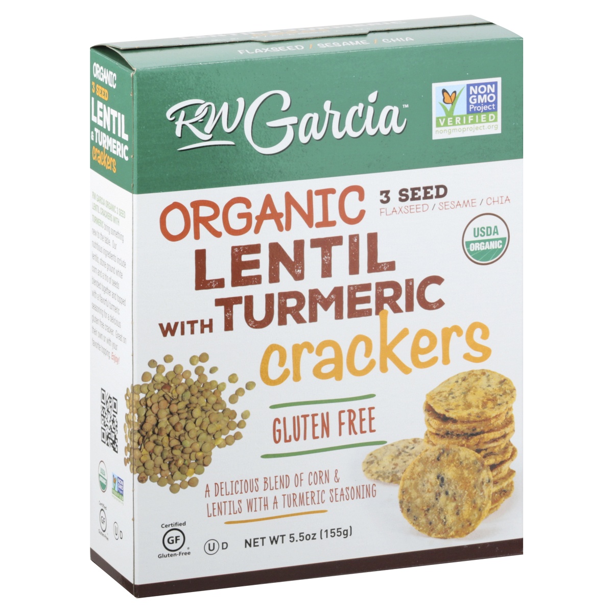 slide 2 of 10, RW Garcia Organic Lentil Tameric Crackers, 5.5 oz