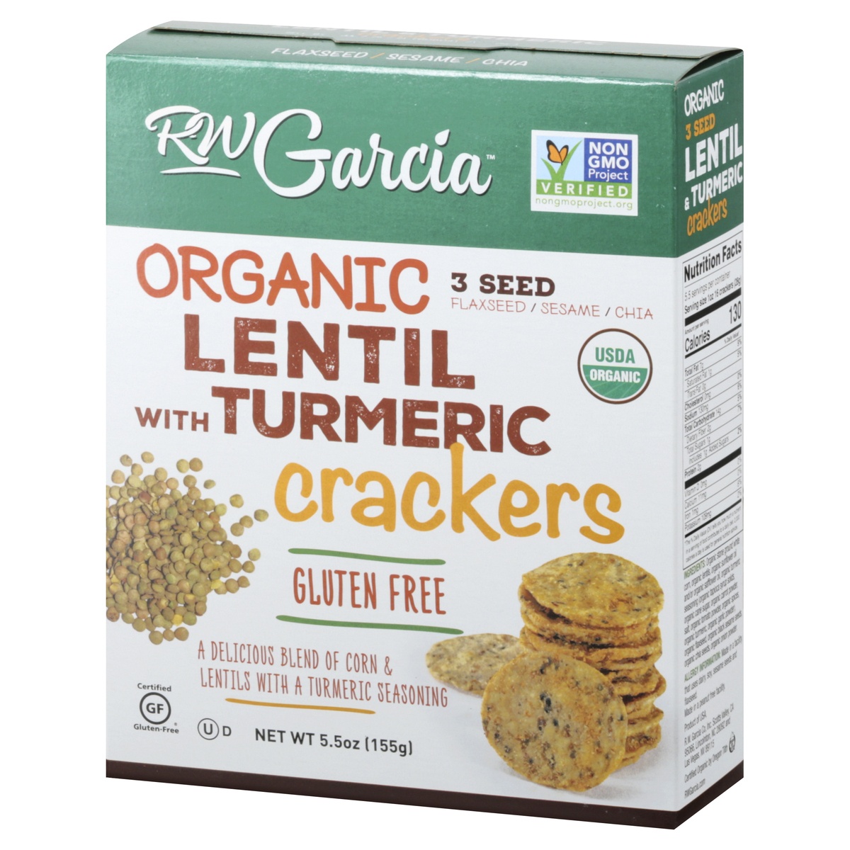 slide 3 of 10, RW Garcia Organic Lentil Tameric Crackers, 5.5 oz