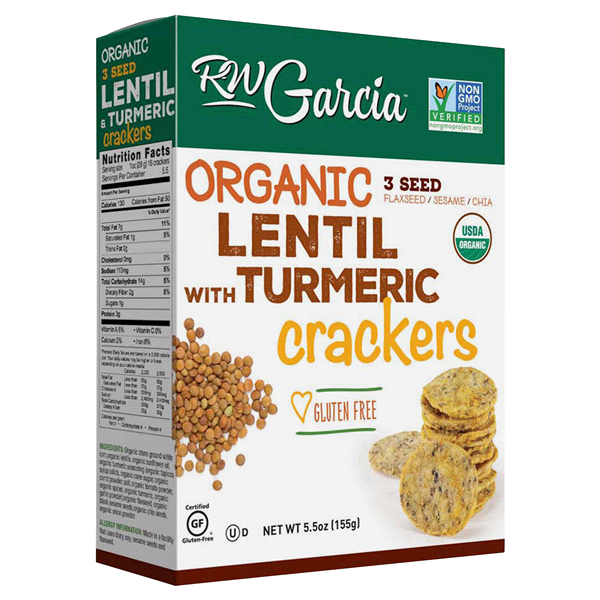 slide 1 of 10, RW Garcia Organic Lentil Tameric Crackers, 5.5 oz