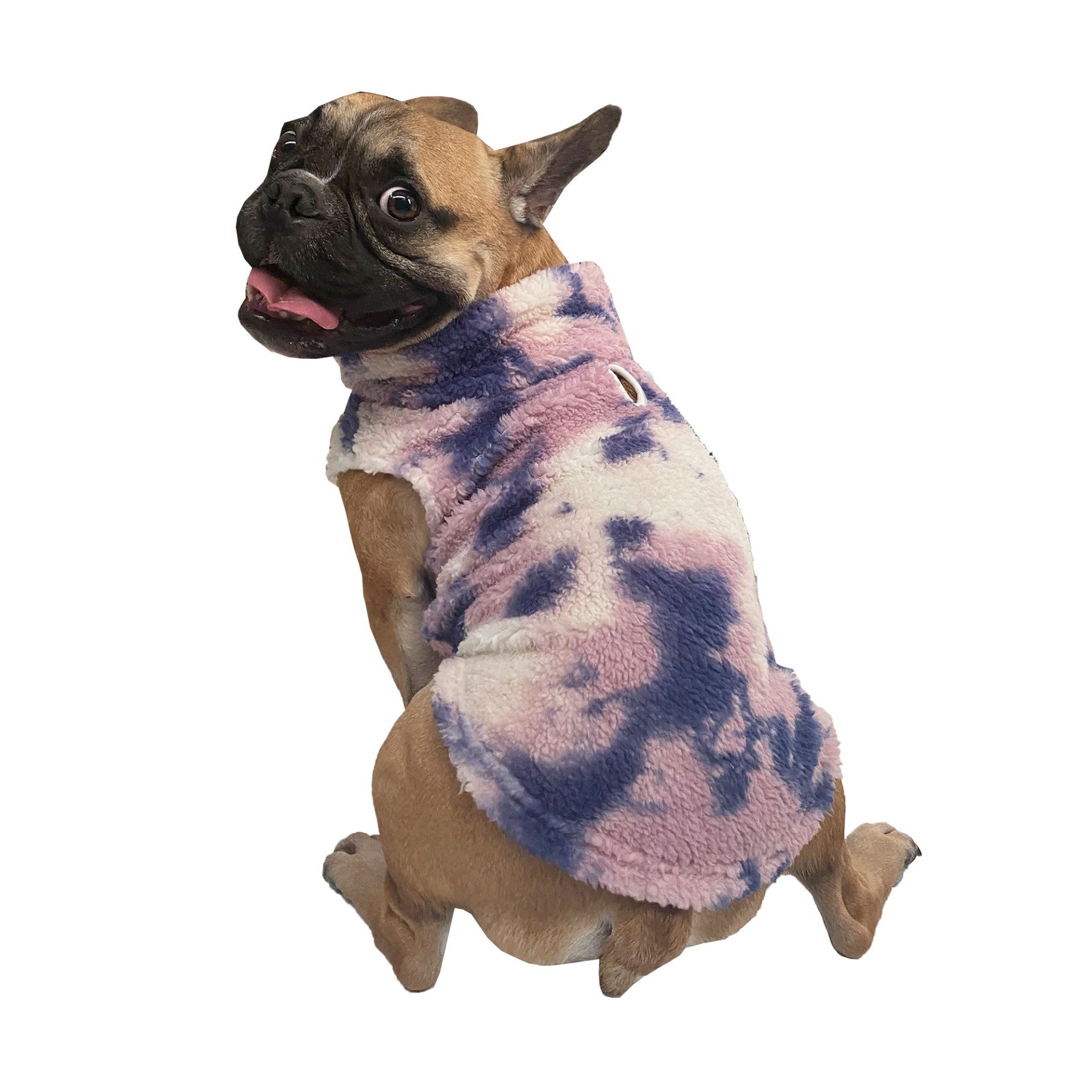 slide 1 of 1, Grayson Pup Pink Tie Dye Sherpa Dog Vest, LG