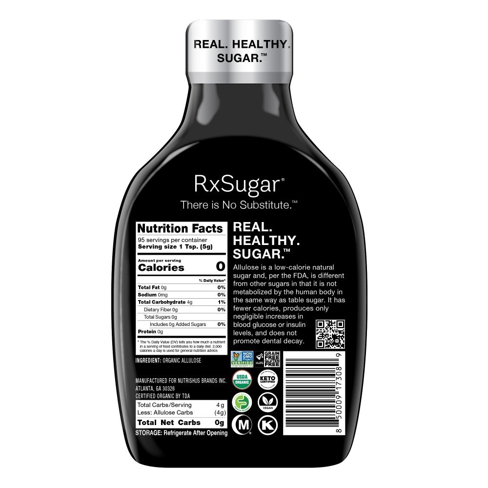 slide 1 of 9, RxSugar Sugar Reimagined Organic Liquid Sugar Allulose 16 fl oz, 16 oz