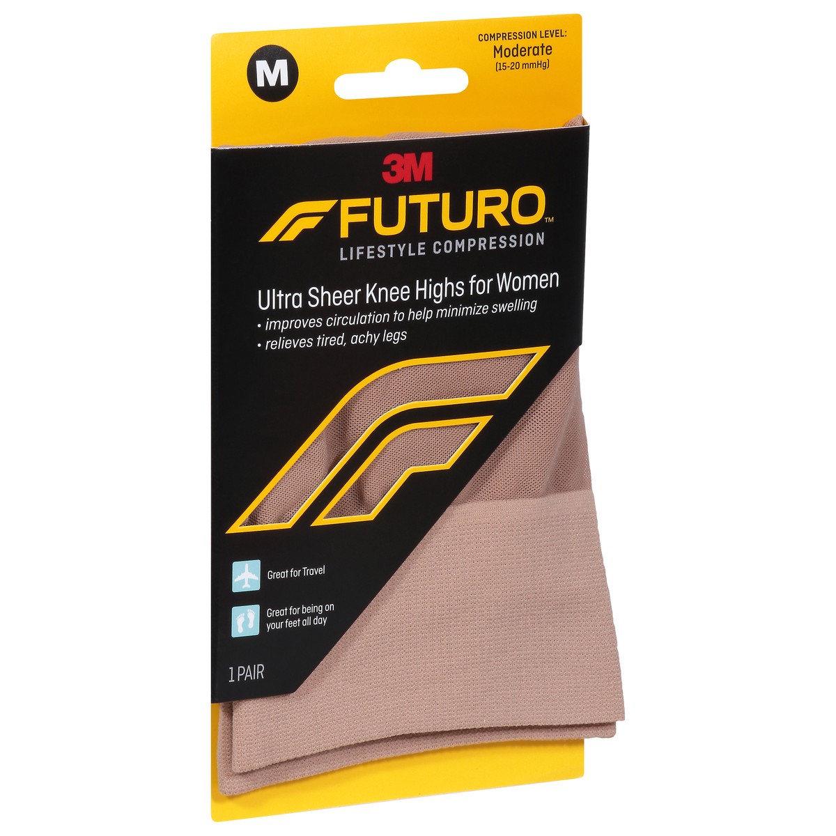 slide 2 of 9, Futuro Ultra Sheer Knee Highs for Women Nude 71060EN, Medium, 1 pair