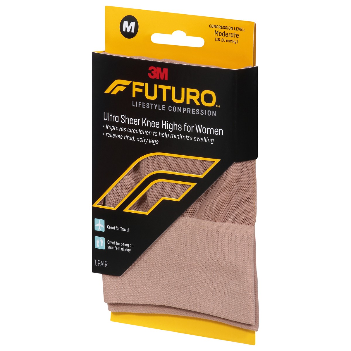 slide 3 of 9, Futuro Ultra Sheer Knee Highs for Women Nude 71060EN, Medium, 1 pair