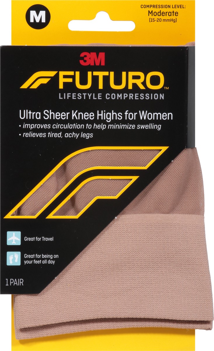 slide 6 of 9, Futuro Ultra Sheer Knee Highs for Women Nude 71060EN, Medium, 1 pair