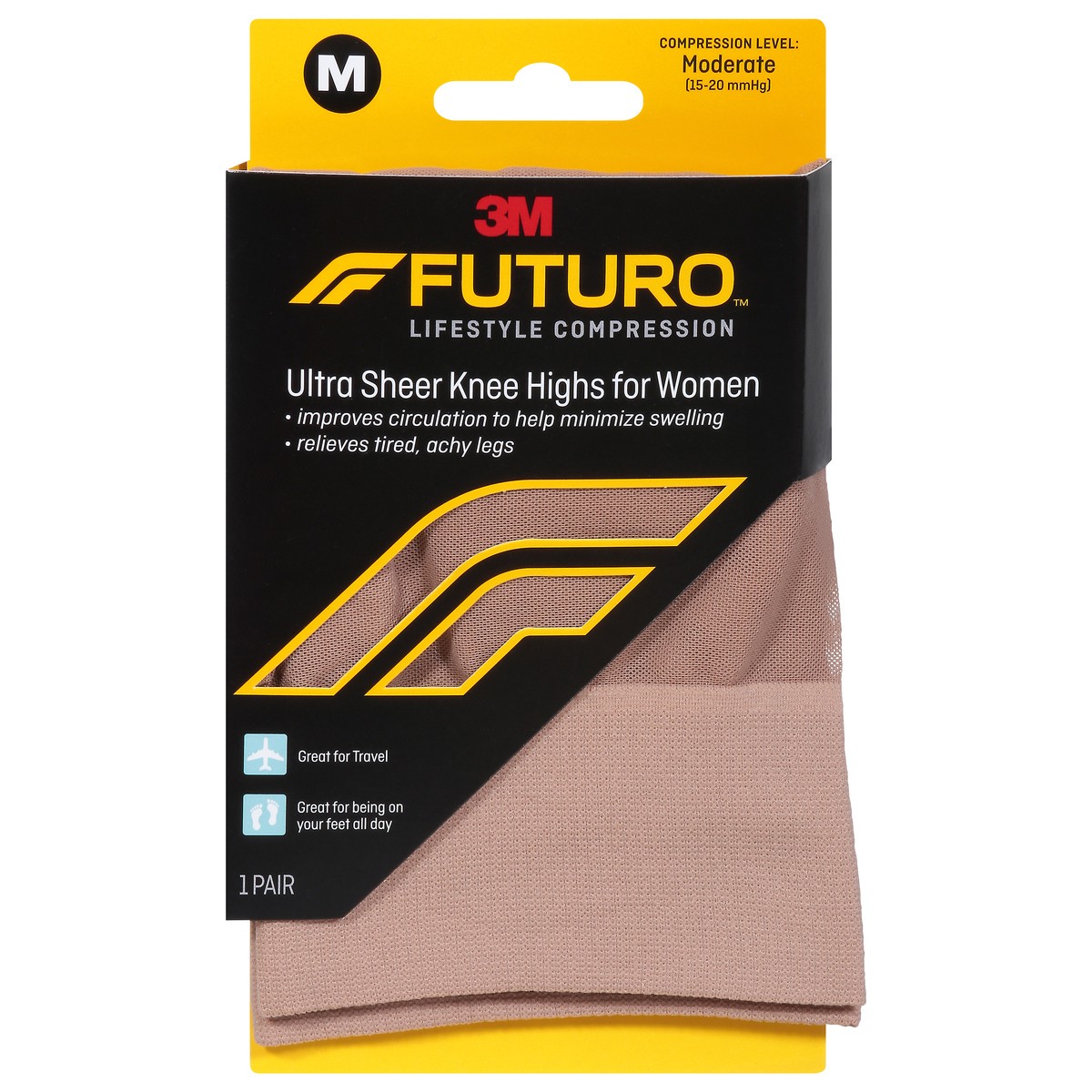 slide 1 of 9, Futuro Ultra Sheer Knee Highs for Women Nude 71060EN, Medium, 1 pair