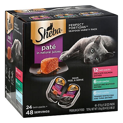 slide 1 of 1, Sheba Portions Seafood Variety Pate Wet Cat Food, 24 ct