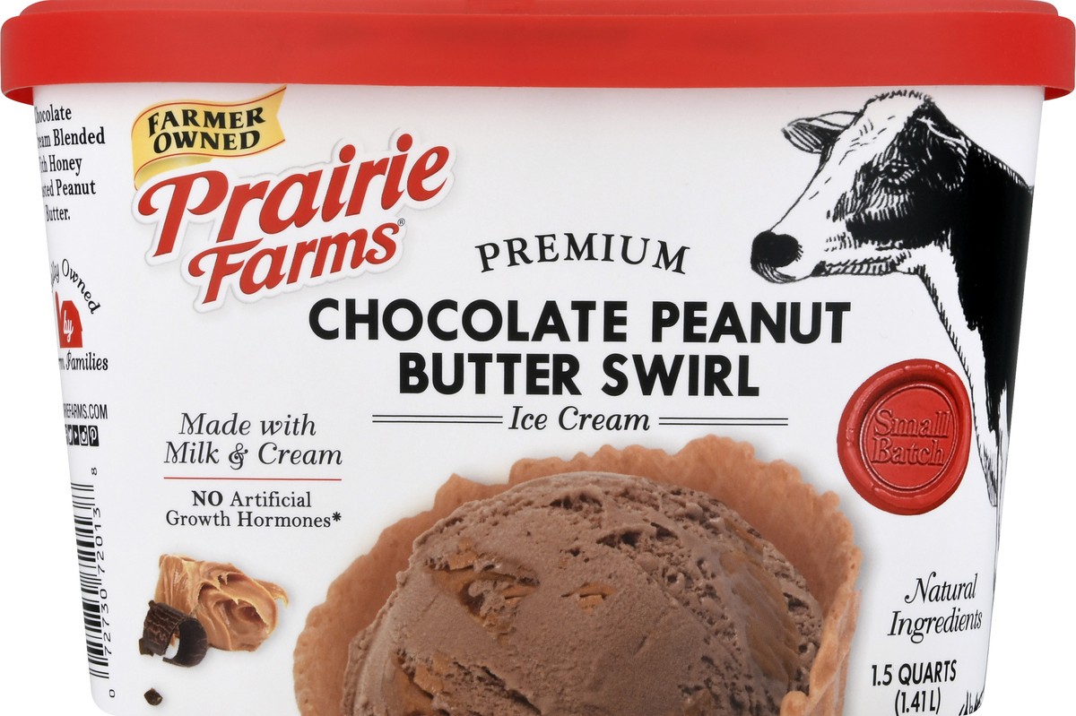 slide 1 of 9, Prairie Farms Premium Chocolate Peanut Butter Swirl Ice Cream 1.5 qt, 1.5 qt