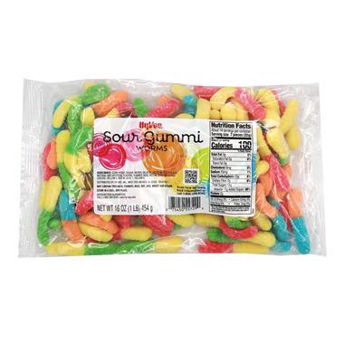 slide 1 of 1, Hy-Vee Sour Gummi Worms, 16 oz