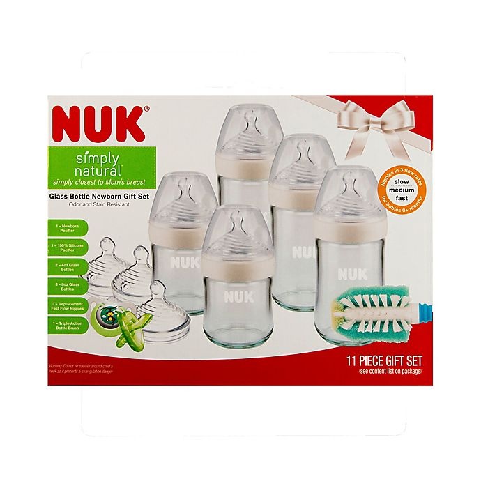 slide 7 of 11, NUK Simply Natural Glass Bottle Newborn Gift Set, 11 ct